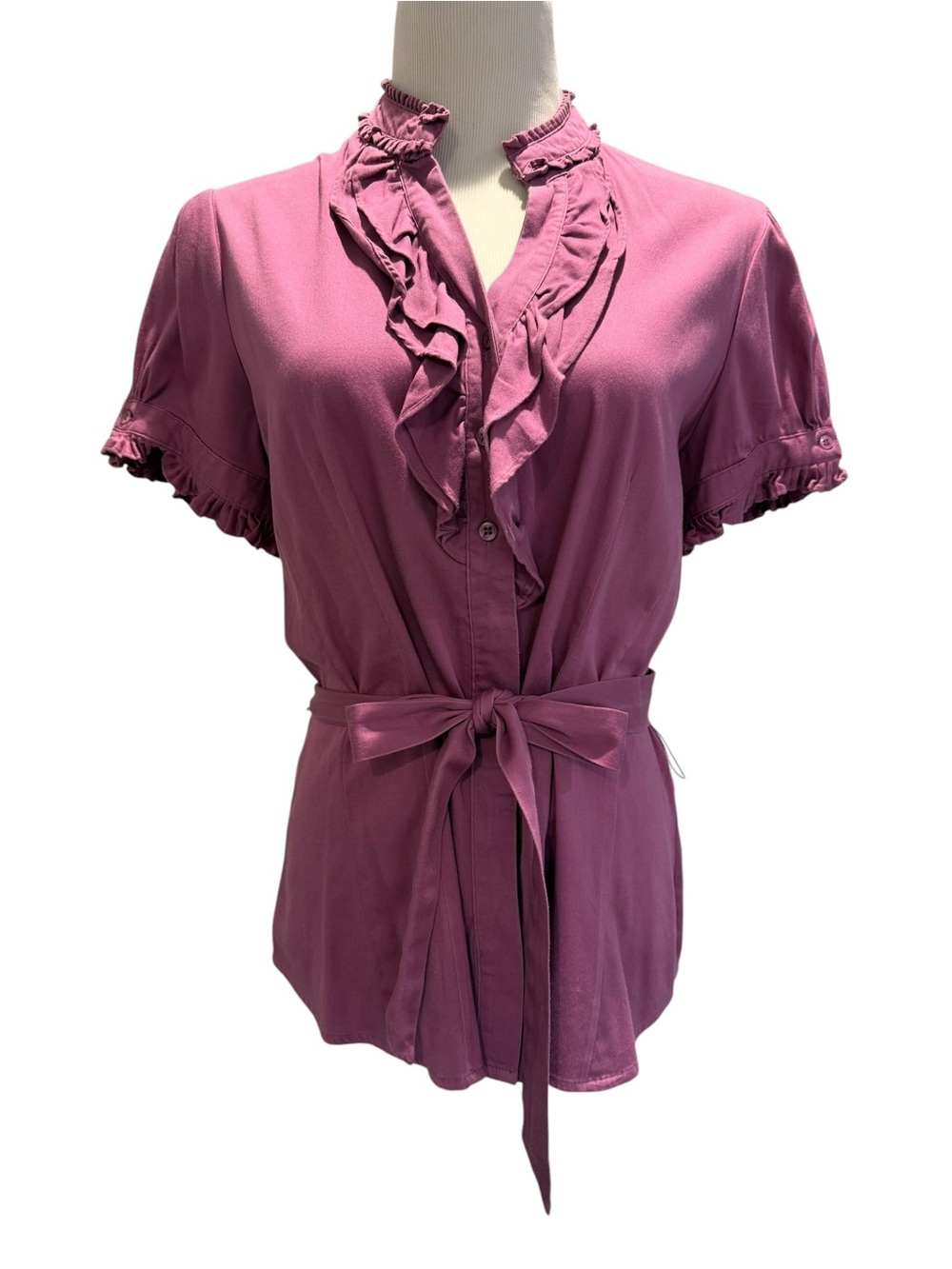 Ruffled Tie-Waist Blouse in Purple